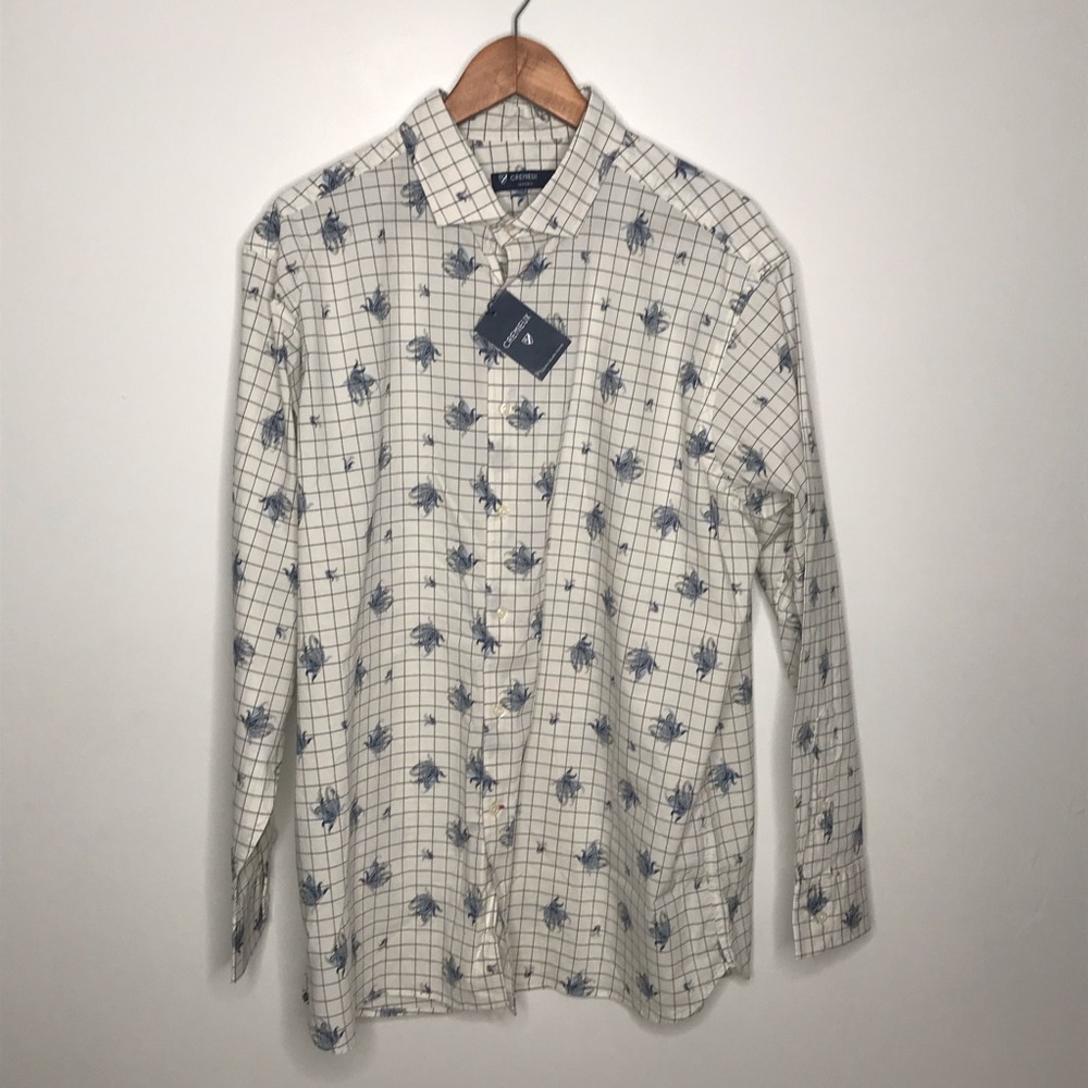 Cremieux Classics blue white paisley floral shirt long sleeve